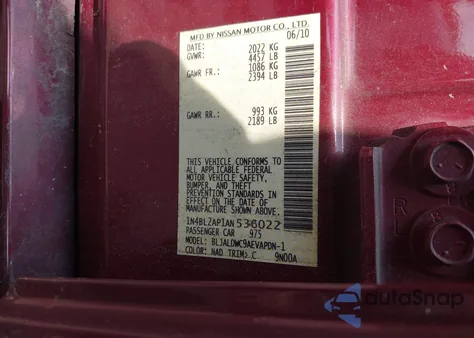 2010 Nissan Altima 3.5 Sr z USA, uszkodzony, nr VIN 1N4BL2AP1AN536022